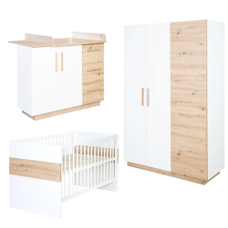 Kinderzimmerset 'Lion' 3-teilig - Bett 70x140 + Wickelkommode breit + Kleiderschrank