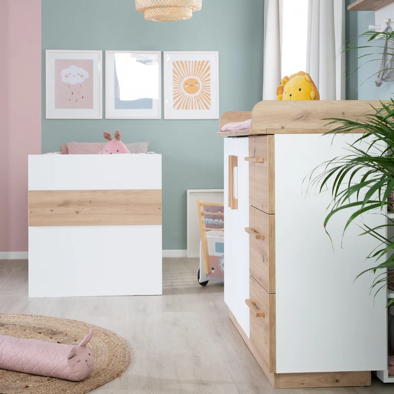 Kinderzimmerset 'Lion' 3-teilig - Bett 70x140 + Wickelkommode breit + Kleiderschrank