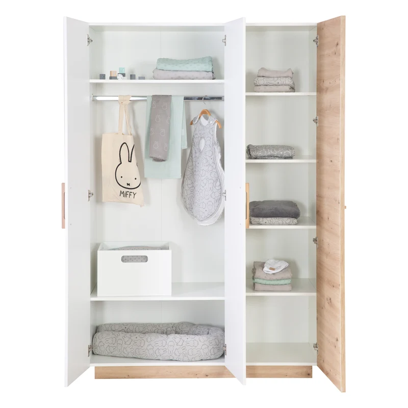 Kinderzimmerset 'Lion' 3-teilig - Bett 70x140 + Wickelkommode breit + Kleiderschrank