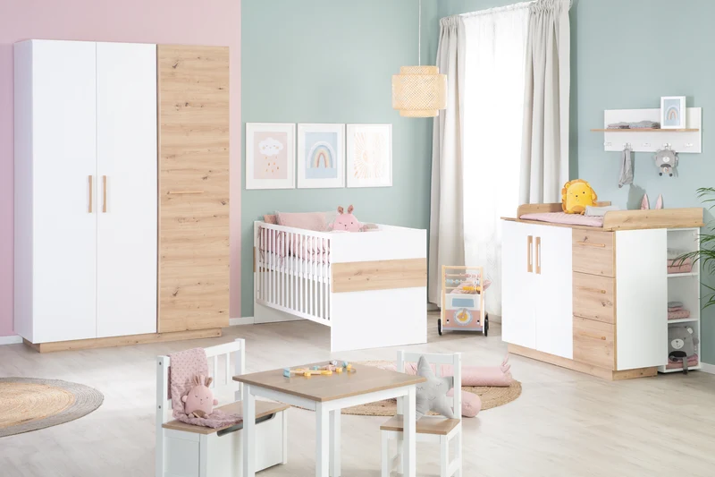 Kinderzimmerset 'Lion' 3-teilig - Bett 70x140 + Wickelkommode breit + Kleiderschrank