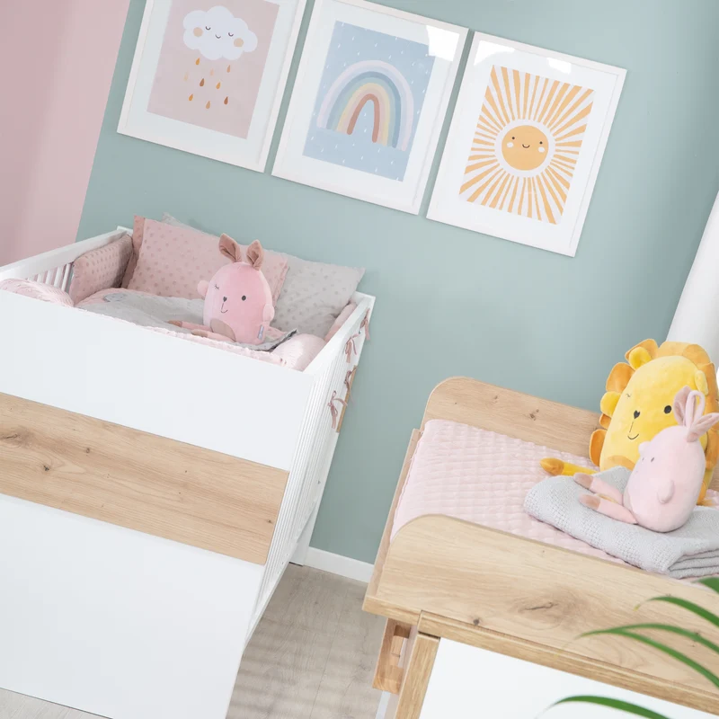Kinderzimmerset 'Lion' 3-teilig - Bett 70x140 + Wickelkommode breit + Kleiderschrank