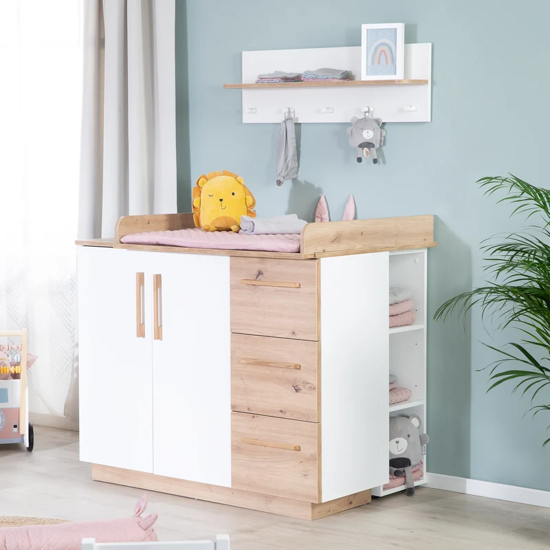 Kinderzimmerset 'Lion' 3-teilig - Bett 70x140 + Wickelkommode breit + Kleiderschrank