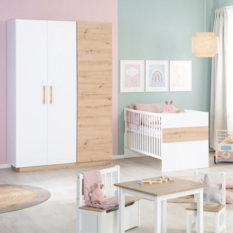 Kinderzimmerset 'Lion' 3-teilig - Bett 70x140 + Wickelkommode breit + Kleiderschrank