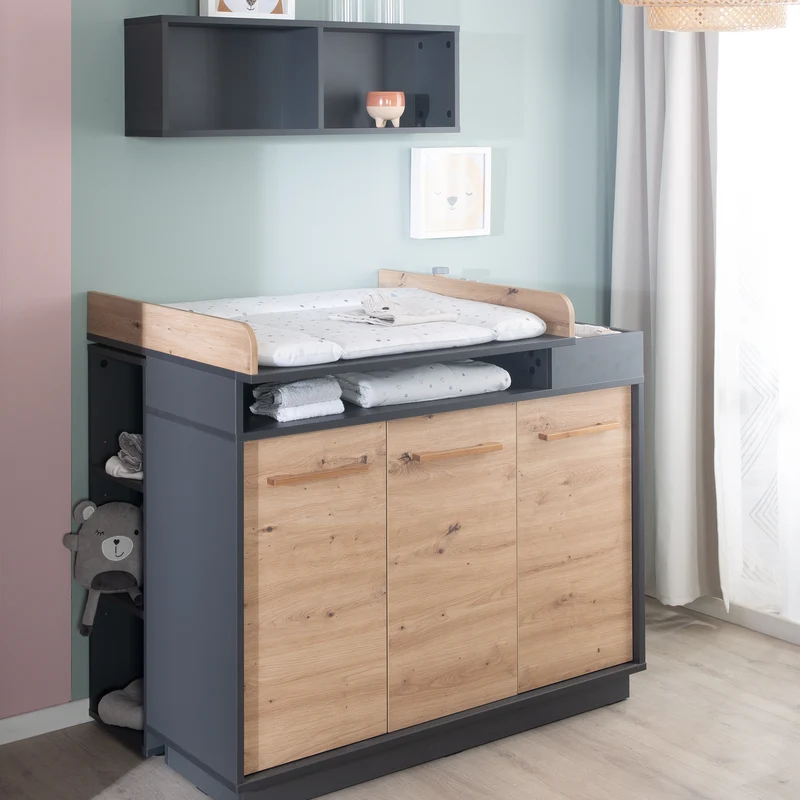 Kinderzimmerset 'Lenn' 3-teilig - Bett 70x140 + Wickelkommode + Kleiderschrank 3-türig