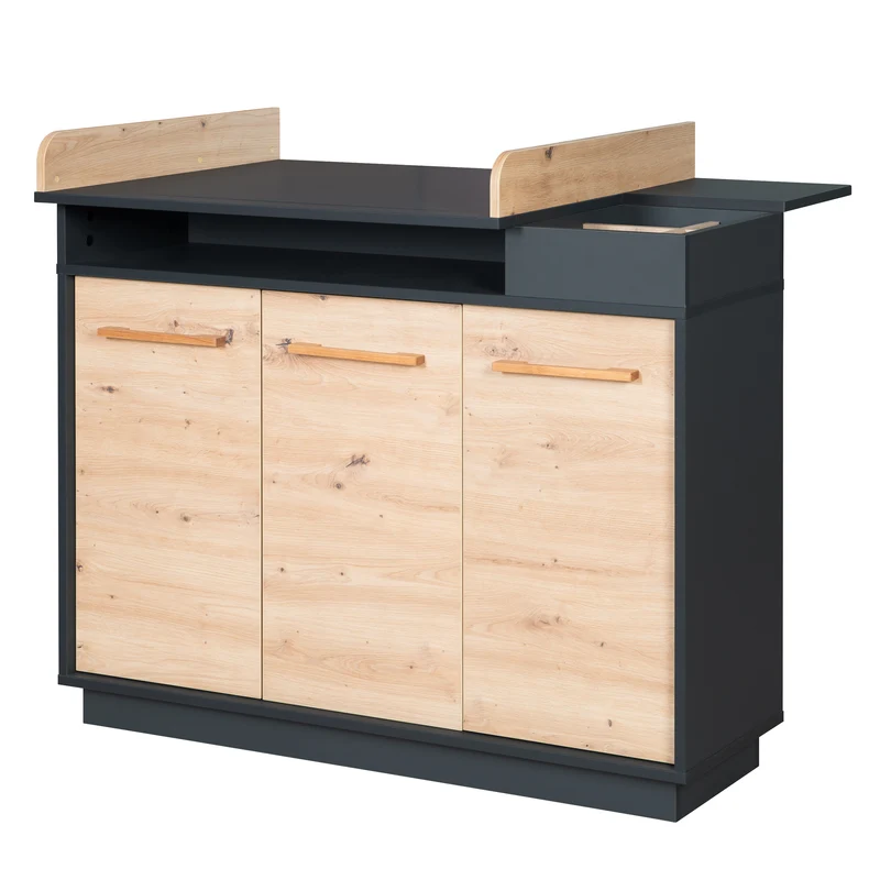 Kinderzimmerset 'Lenn' 3-teilig - Bett 70x140 + Wickelkommode + Kleiderschrank 3-türig