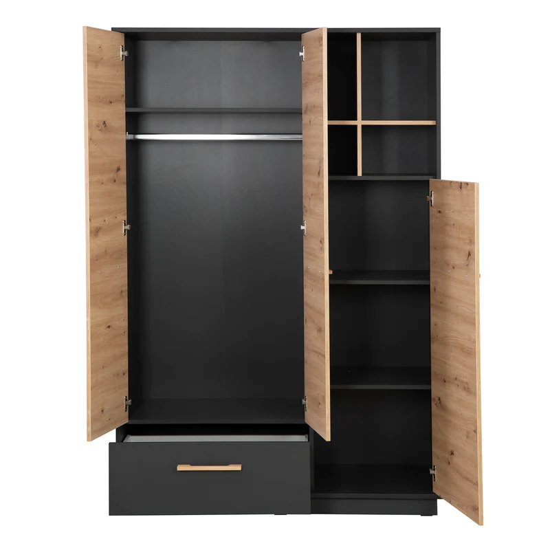 Kinderzimmerset 'Lenn' 3-teilig - Bett 70x140 + Wickelkommode + Kleiderschrank 3-türig
