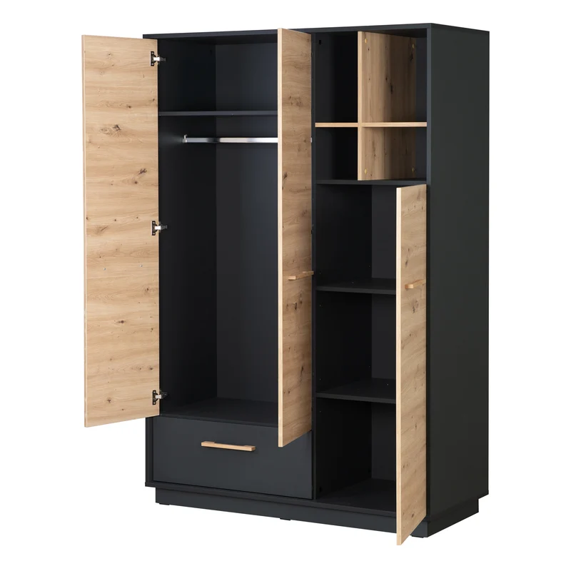 Kinderzimmerset 'Lenn' 3-teilig - Bett 70x140 + Wickelkommode + Kleiderschrank 3-türig