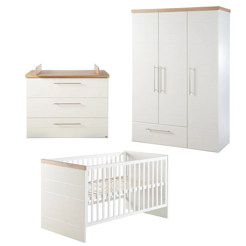 Kinderzimmerset "Nele" 3-teilig – inkl. Kombi-Kinderbett 70 x 140, Wickelkommode & Schrank 3-türig
