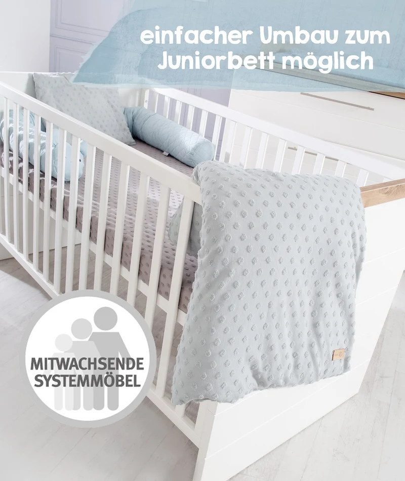 Kinderzimmerset "Nele" 3-teilig – inkl. Kombi-Kinderbett 70 x 140, Wickelkommode & Schrank 3-türig