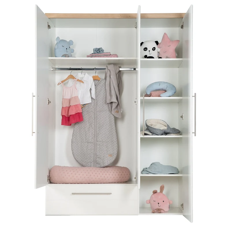 Kinderzimmerset "Nele" 3-teilig – inkl. Kombi-Kinderbett 70 x 140, Wickelkommode & Schrank 3-türig
