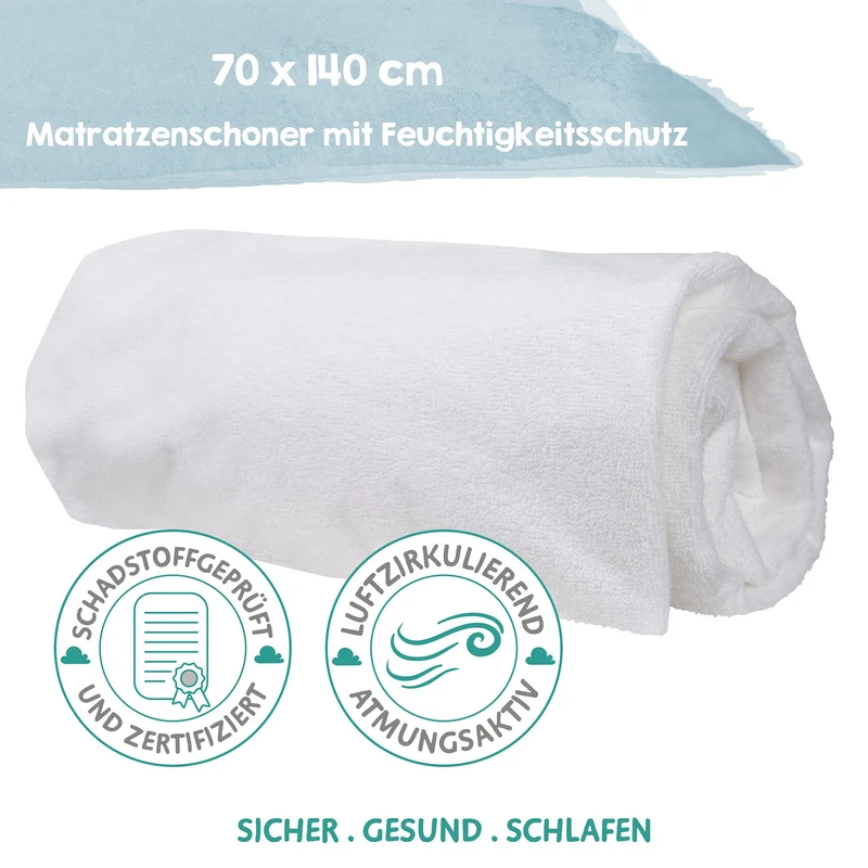 Matratzenschoner "safe asleep®" – mit Feuchtigkeitsschutz für Matratzen 140 x 70 cm & 120 x 60 cm, weiß