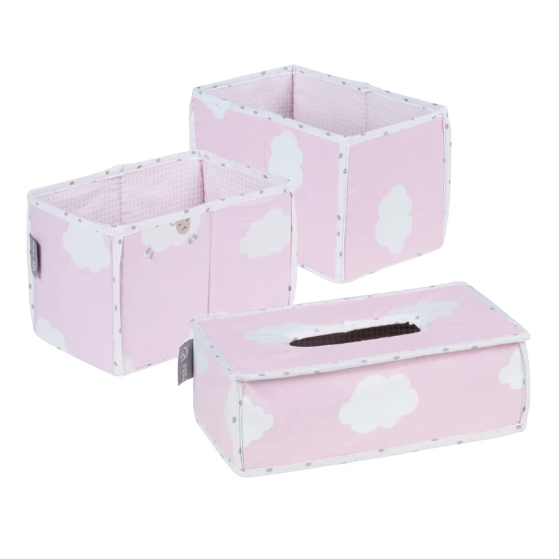 Pflegeorganizer-Set "Kleine Wolke rosa" – 3-teilig 2 Boxen für Windeln & Zubehör, 1 Feuchttücherbox