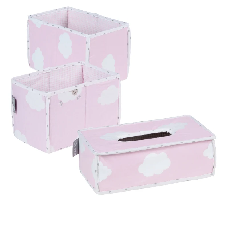 Pflegeorganizer-Set "Kleine Wolke rosa" – 3-teilig 2 Boxen für Windeln & Zubehör, 1 Feuchttücherbox