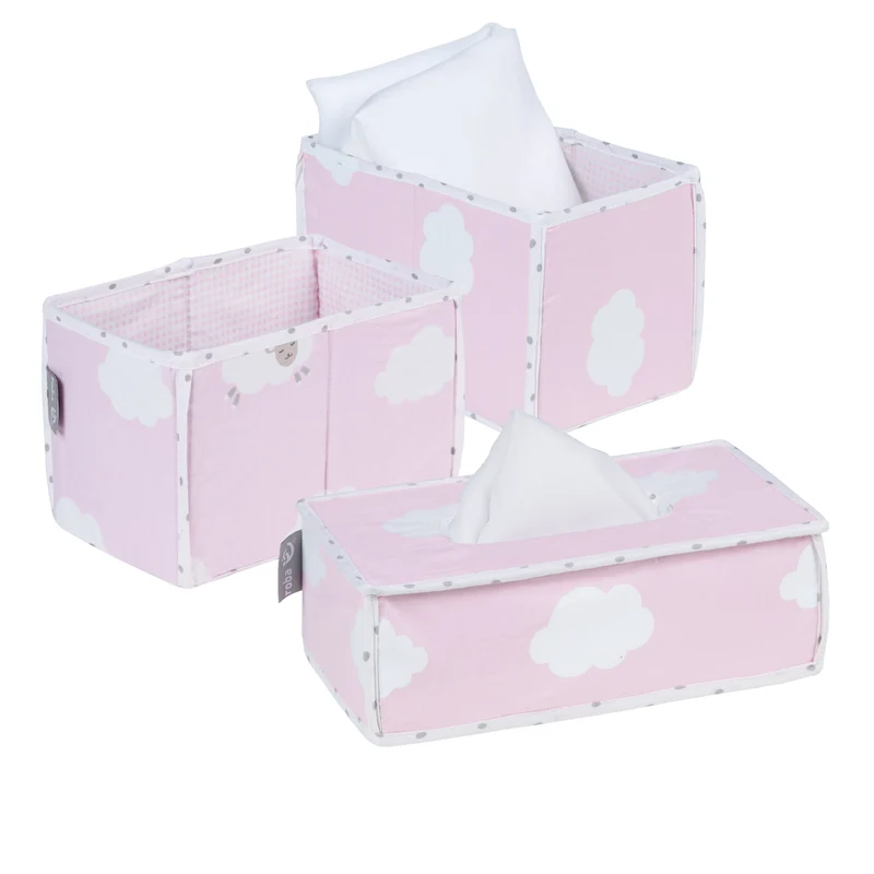 Pflegeorganizer-Set "Kleine Wolke rosa" – 3-teilig 2 Boxen für Windeln & Zubehör, 1 Feuchttücherbox