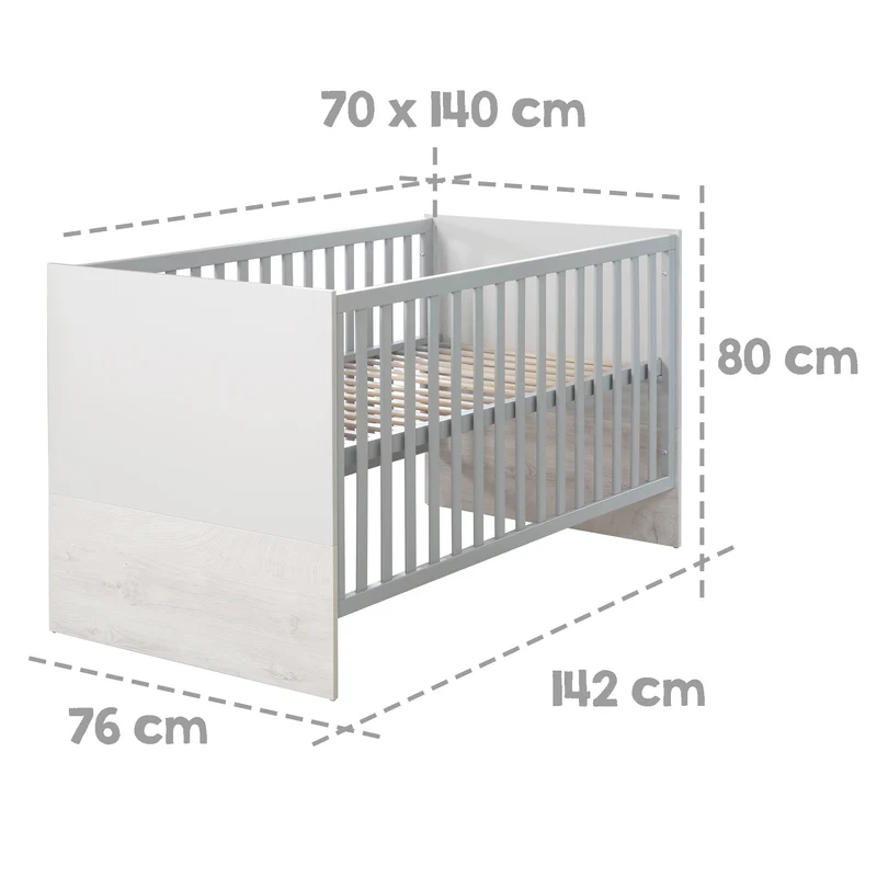 Kombi-Kinderbett "Maren 2" – 70 x 140 cm, verstell-/umbaubar, 3 Schlupfsprossen, Lichtgrau/weiß