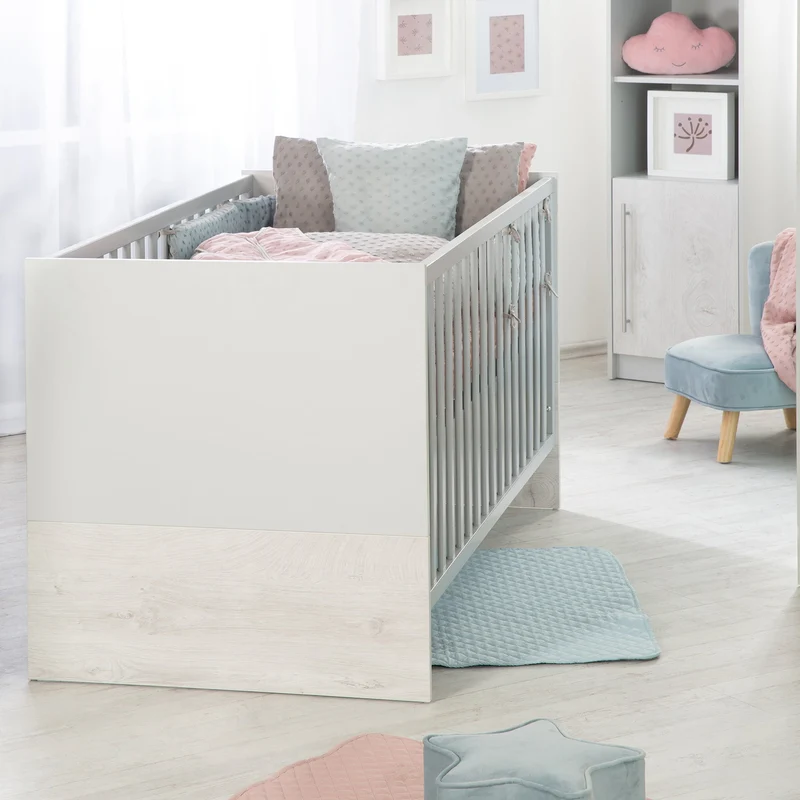 Kombi-Kinderbett "Maren 2" – 70 x 140 cm, verstell-/umbaubar, 3 Schlupfsprossen, Lichtgrau/weiß