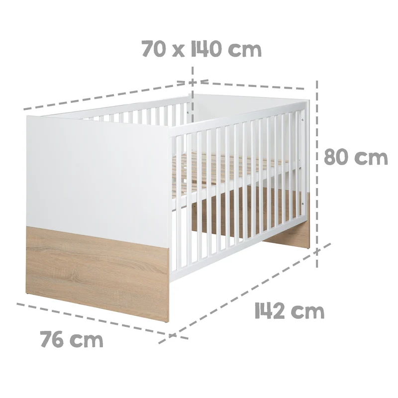 Kombi-Kinderbett "Gabriella" – 70 x 140 cm, weiß/ natur, höhenverstellbar, 3 Schlupfsprossen, umbaubar
