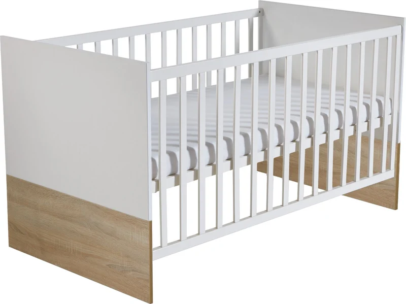 Kombi-Kinderbett "Gabriella" – 70 x 140 cm, weiß/ natur, höhenverstellbar, 3 Schlupfsprossen, umbaubar