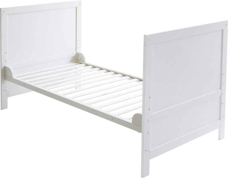 Kombi-Kinderbett 70 x 140 cm – weiß, 3-fach verstellbar, Schlupfstäbe, umbaubar zum Juniorbett