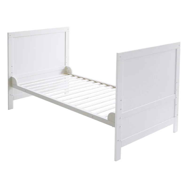 Kombi-Kinderbett 70 x 140 cm – weiß, 3-fach verstellbar, Schlupfstäbe, umbaubar zum Juniorbett