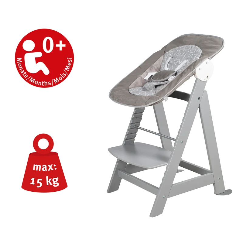 Treppenhochstuhl "Born Up" – Set 2 in 1, "miffy", Babyhochstuhl mit Liegefunktion, ab Geburt, taupe