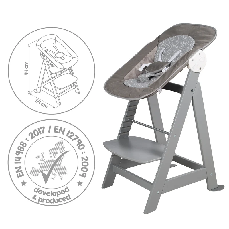 Treppenhochstuhl "Born Up" – Set 2 in 1, "miffy", Babyhochstuhl mit Liegefunktion, ab Geburt, taupe