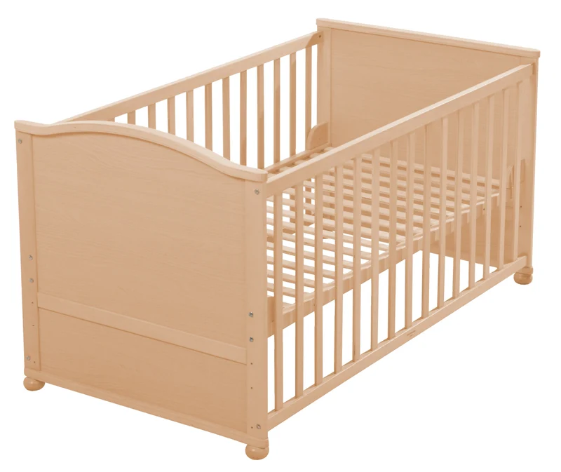 Kombi-Kinderbett 70 x 140 cm – natur, höhenverstellbar, mit Schlupfstäben, umbaubar zum Juniorbett