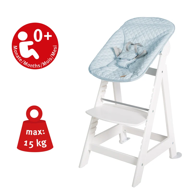 Treppenhochstuhl "Born Up" – Set 2 in 1, roba Style hellblau, mit Liegefunktion, ab Geburt