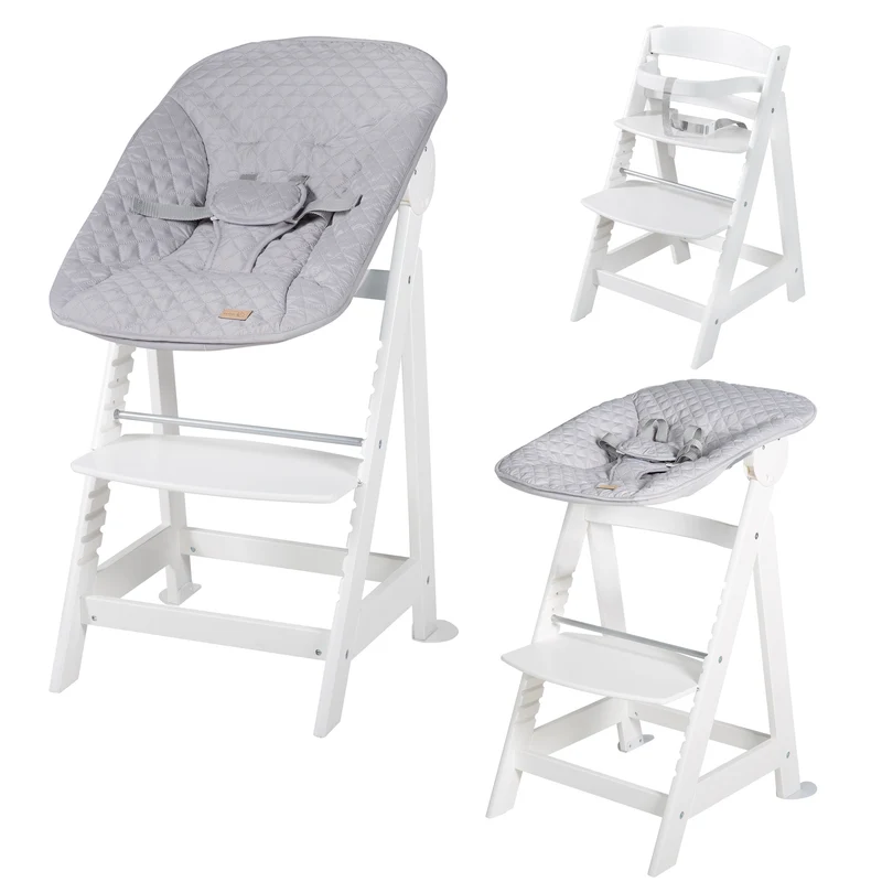 Treppenhochstuhl "Born Up" weiß – Set 2 in 1, roba Style grau, Hochstuhl mit Liegefunktion, ab Geburt