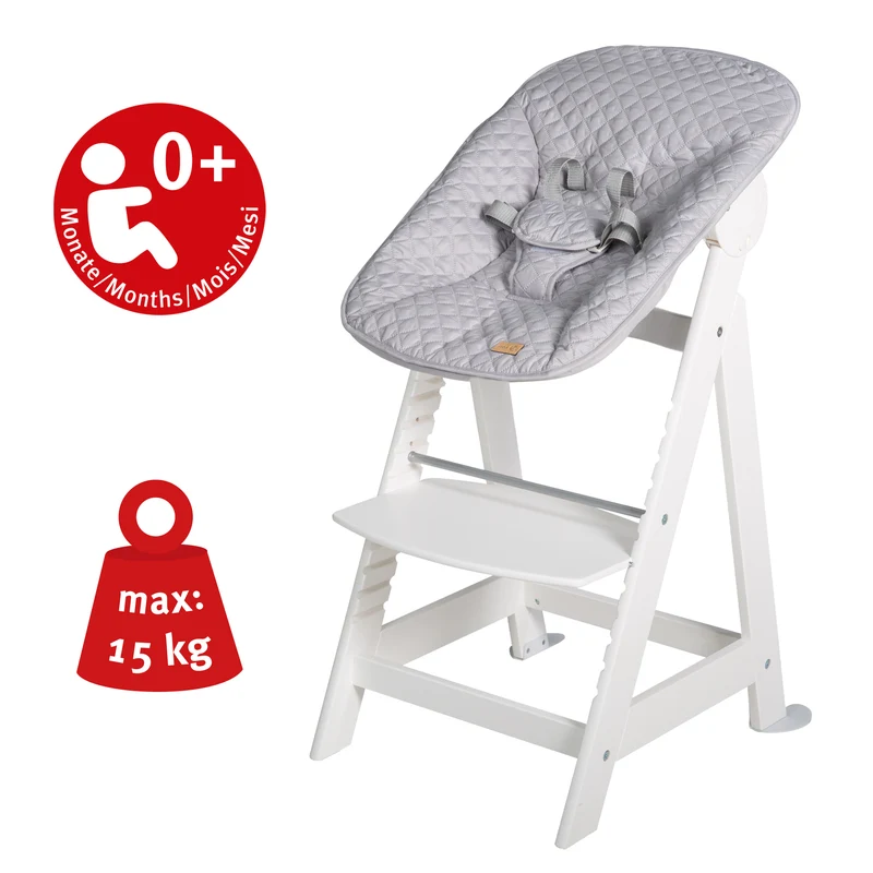Treppenhochstuhl "Born Up" weiß – Set 2 in 1, roba Style grau, Hochstuhl mit Liegefunktion, ab Geburt