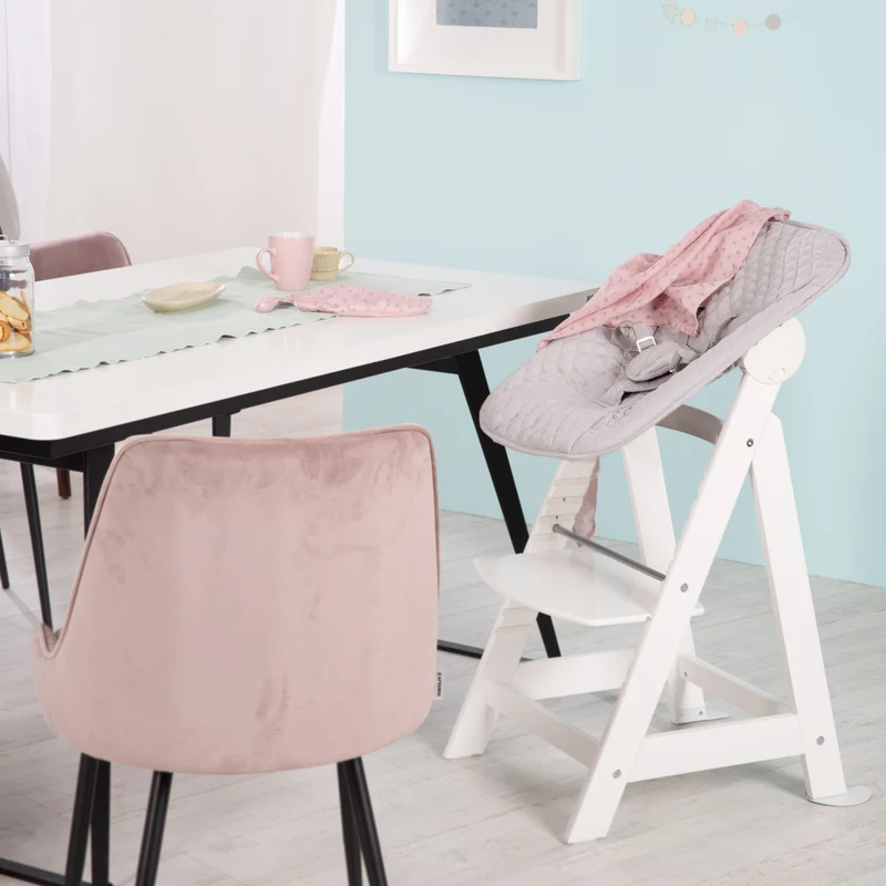 Treppenhochstuhl "Born Up" weiß – Set 2 in 1, roba Style grau, Hochstuhl mit Liegefunktion, ab Geburt