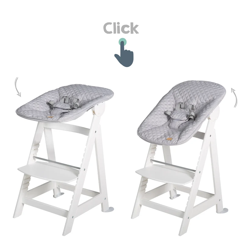 Treppenhochstuhl "Born Up" weiß – Set 2 in 1, roba Style grau, Hochstuhl mit Liegefunktion, ab Geburt