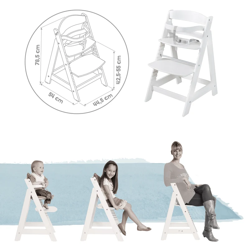 Treppenhochstuhl "Born Up" weiß – Set 2 in 1, roba Style grau, Hochstuhl mit Liegefunktion, ab Geburt