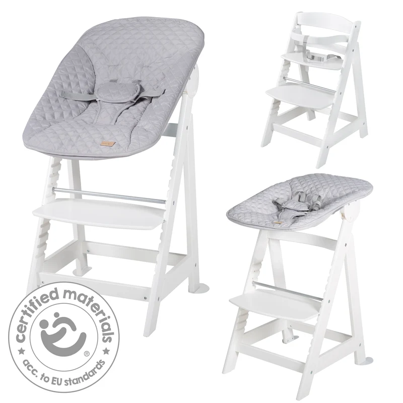 Treppenhochstuhl "Born Up" weiß – Set 2 in 1, roba Style grau, Hochstuhl mit Liegefunktion, ab Geburt