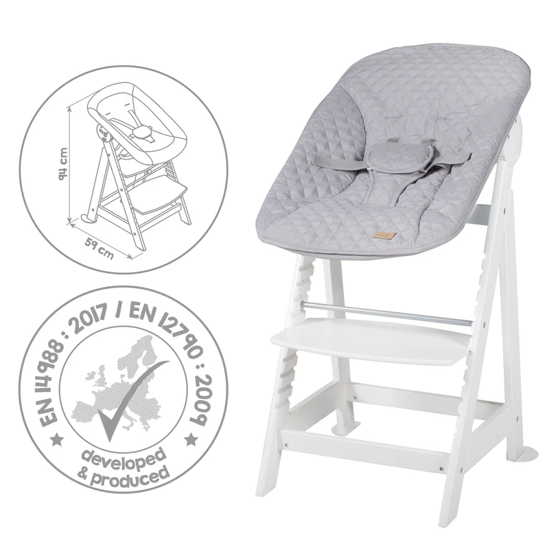 Treppenhochstuhl "Born Up" weiß – Set 2 in 1, roba Style grau, Hochstuhl mit Liegefunktion, ab Geburt