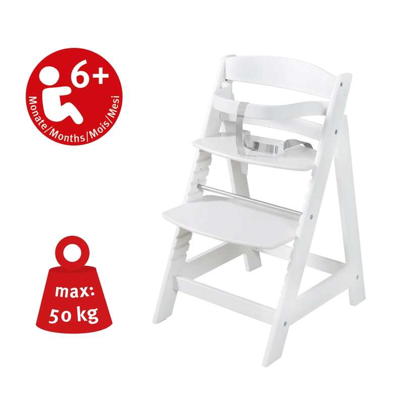 Treppenhochstuhl "Born Up" weiß – Set 2 in 1, roba Style grau, Hochstuhl mit Liegefunktion, ab Geburt