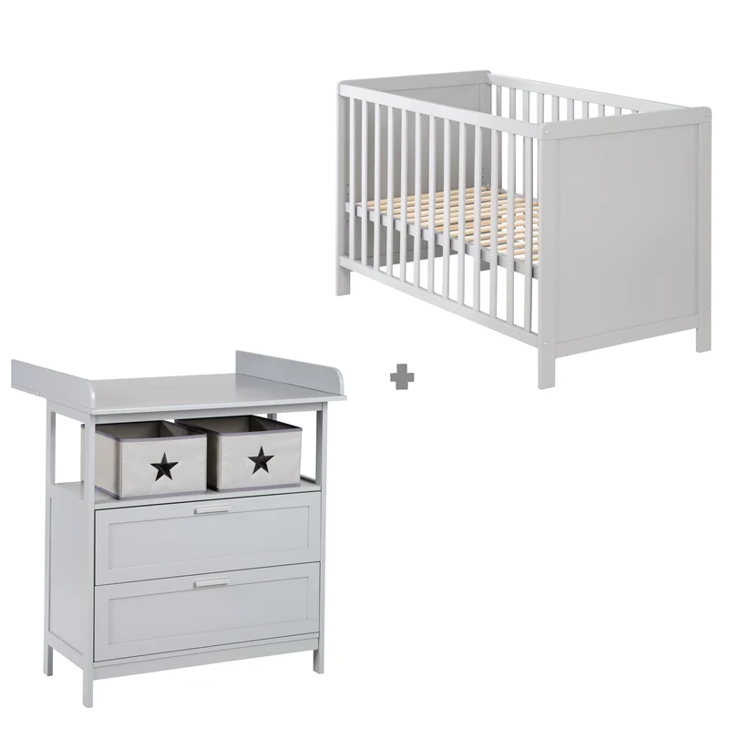 Möbelset 'Hamburg' - Baby- & Beistellbett 60x120 + Wickelkommode - Taupe
