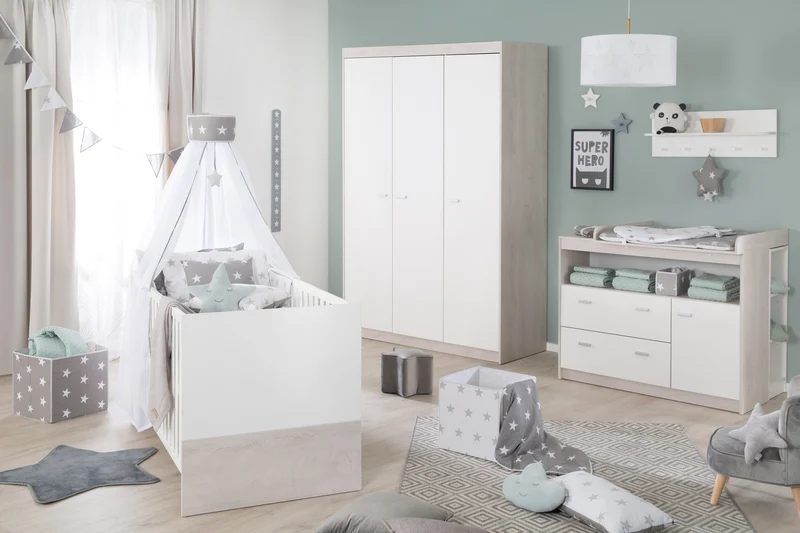 Zimmerset 'Julia' 3-teilig, inkl. Kombi-Kinderbett 70 x 140, Wickelkommode & Schrank 3-türig