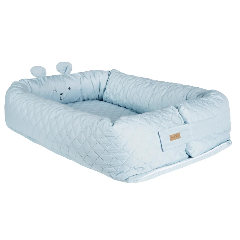 Babylounge "roba Style" – Nest mit Bärengesicht "Benny", hellblau, Reisebett, Wickelauflage