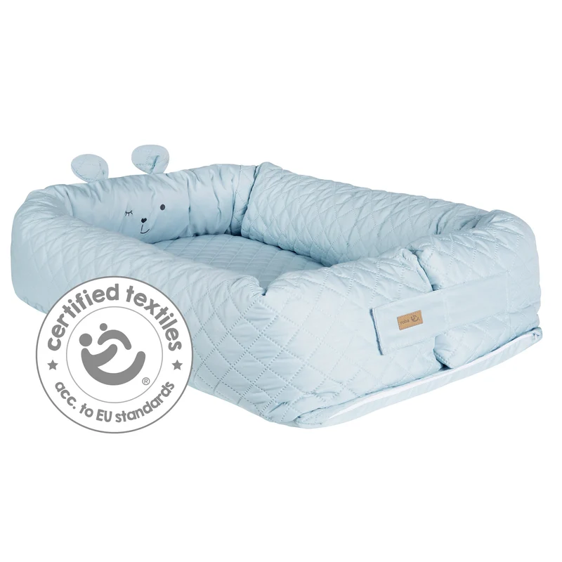 Babylounge "roba Style" – Nest mit Bärengesicht "Benny", hellblau, Reisebett, Wickelauflage