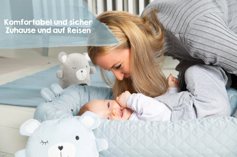 Babylounge "roba Style" – Nest mit Bärengesicht "Benny", hellblau, Reisebett, Wickelauflage
