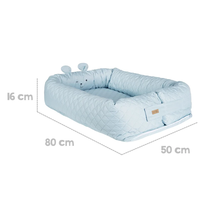 Babylounge "roba Style" – Nest mit Bärengesicht "Benny", hellblau, Reisebett, Wickelauflage