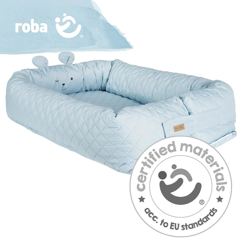 Babylounge "roba Style" – Nest mit Bärengesicht "Benny", hellblau, Reisebett, Wickelauflage