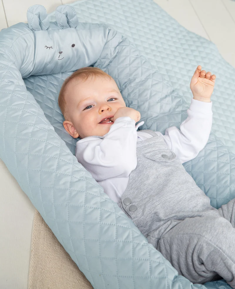 Babylounge "roba Style" – Nest mit Bärengesicht "Benny", hellblau, Reisebett, Wickelauflage