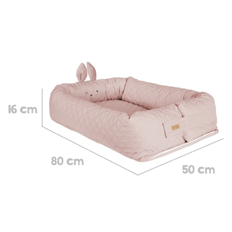 Babylounge "roba Style" – Kuschelnest mit Häschen-Gesicht "Lily", rosa, Reisebett, Wickelauflage