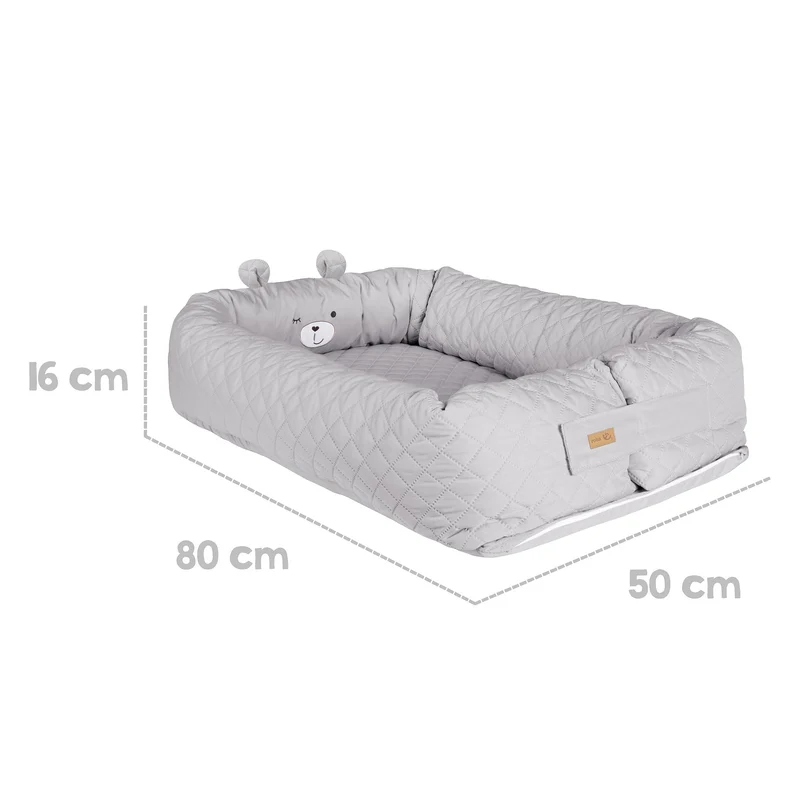 Babylounge "roba Style" – Kuschelnest mit Bärengesicht "Sammy", grau, Reisebett, Wickelauflage