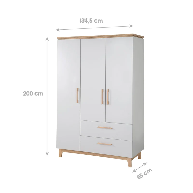 Zimmerset "Caro" – inkl. Kombi-Bett 70 x 140 cm, Wickelkommode & 3-türigem Schrank, Lichtgrau/Goldeiche