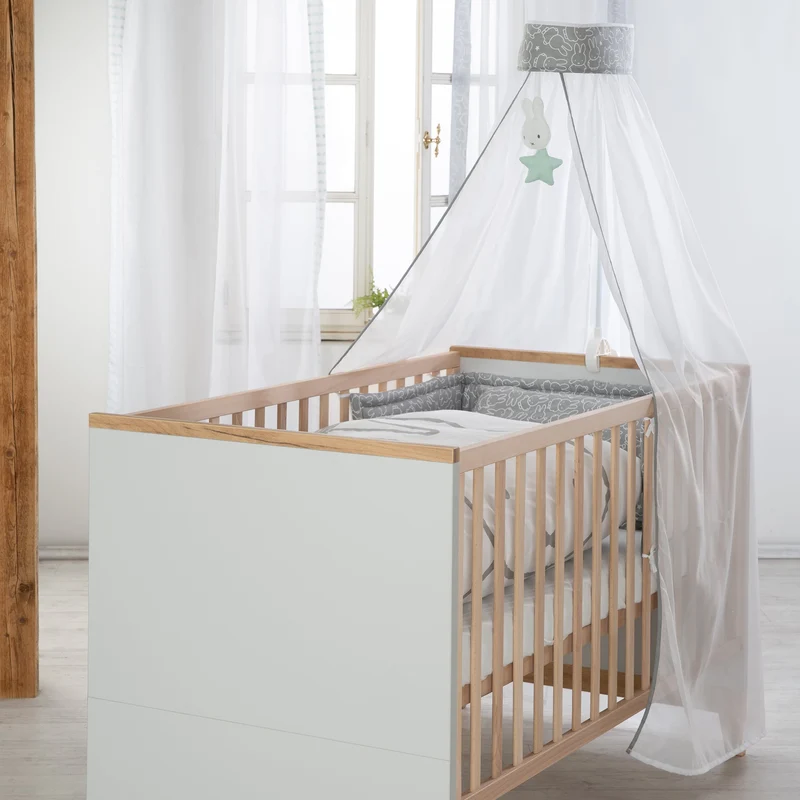 Zimmerset "Caro" – inkl. Kombi-Bett 70 x 140 cm, Wickelkommode & 3-türigem Schrank, Lichtgrau/Goldeiche
