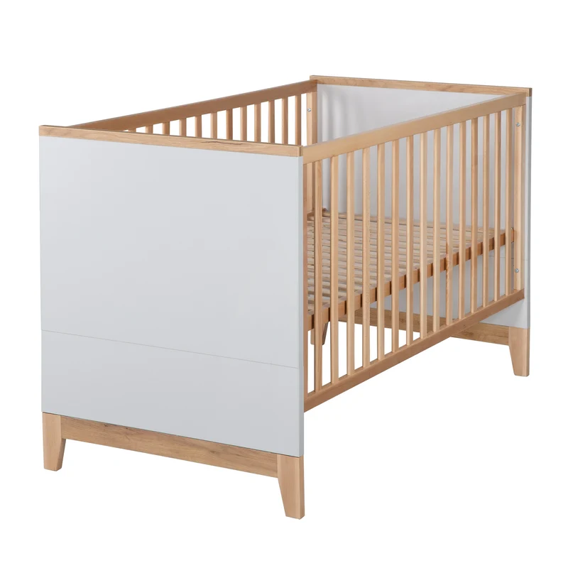 Zimmerset "Caro" – inkl. Kombi-Bett 70 x 140 cm, Wickelkommode & 3-türigem Schrank, Lichtgrau/Goldeiche