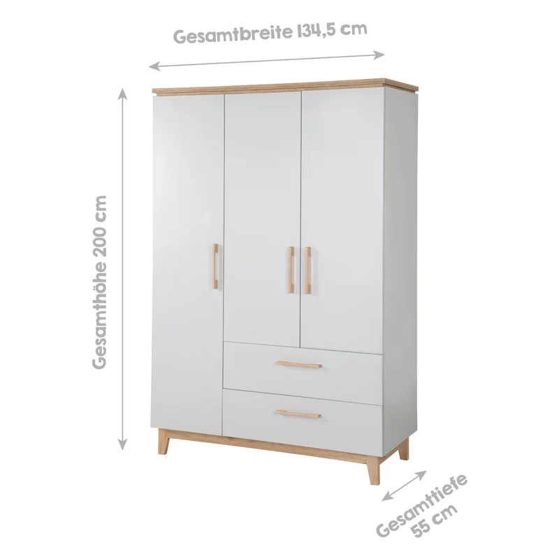 Zimmerset "Caro" – inkl. Kombi-Bett 70 x 140 cm, Wickelkommode & 3-türigem Schrank, Lichtgrau/Goldeiche
